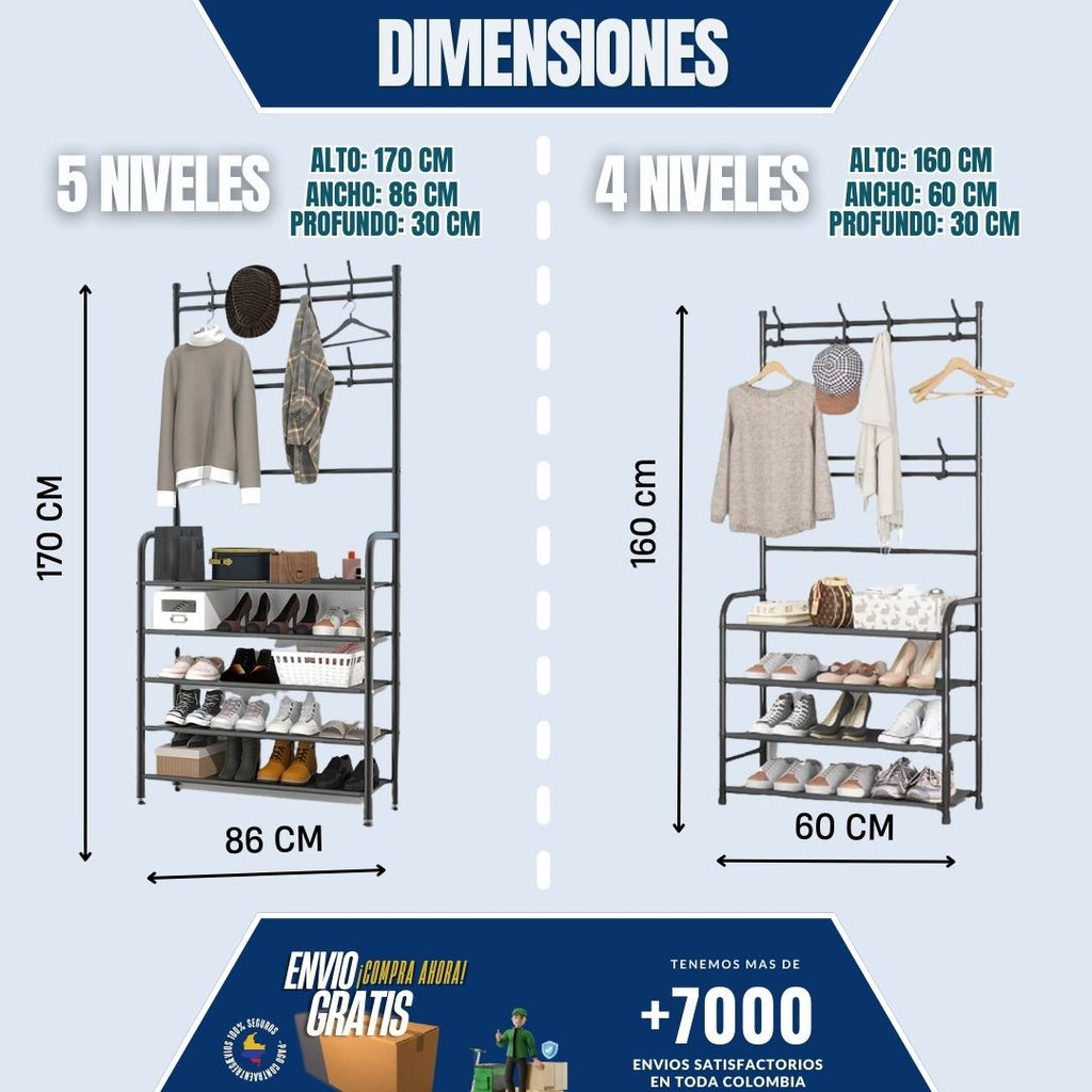 ZAPATERO Y PERCHERO  ESTANTE MULTIFUNCIONAL