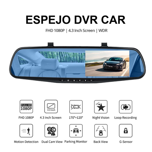 ESPEJO RETROVISOR CON CÁMARA DELANTERA Y TRASERA MODELO 2024