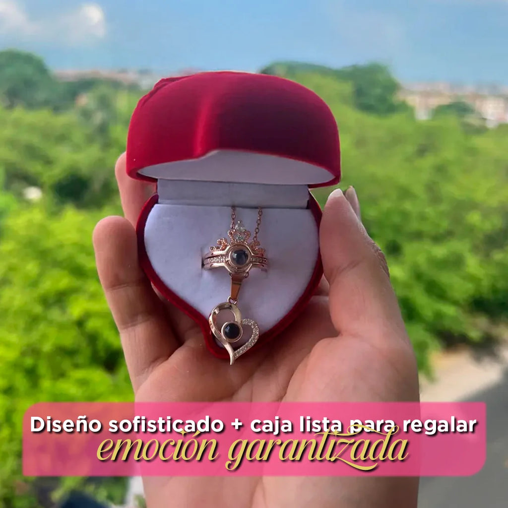 COMBO ANILLO + COLLAR TE AMO EN 100 IDIOMAS DIFERENTES
