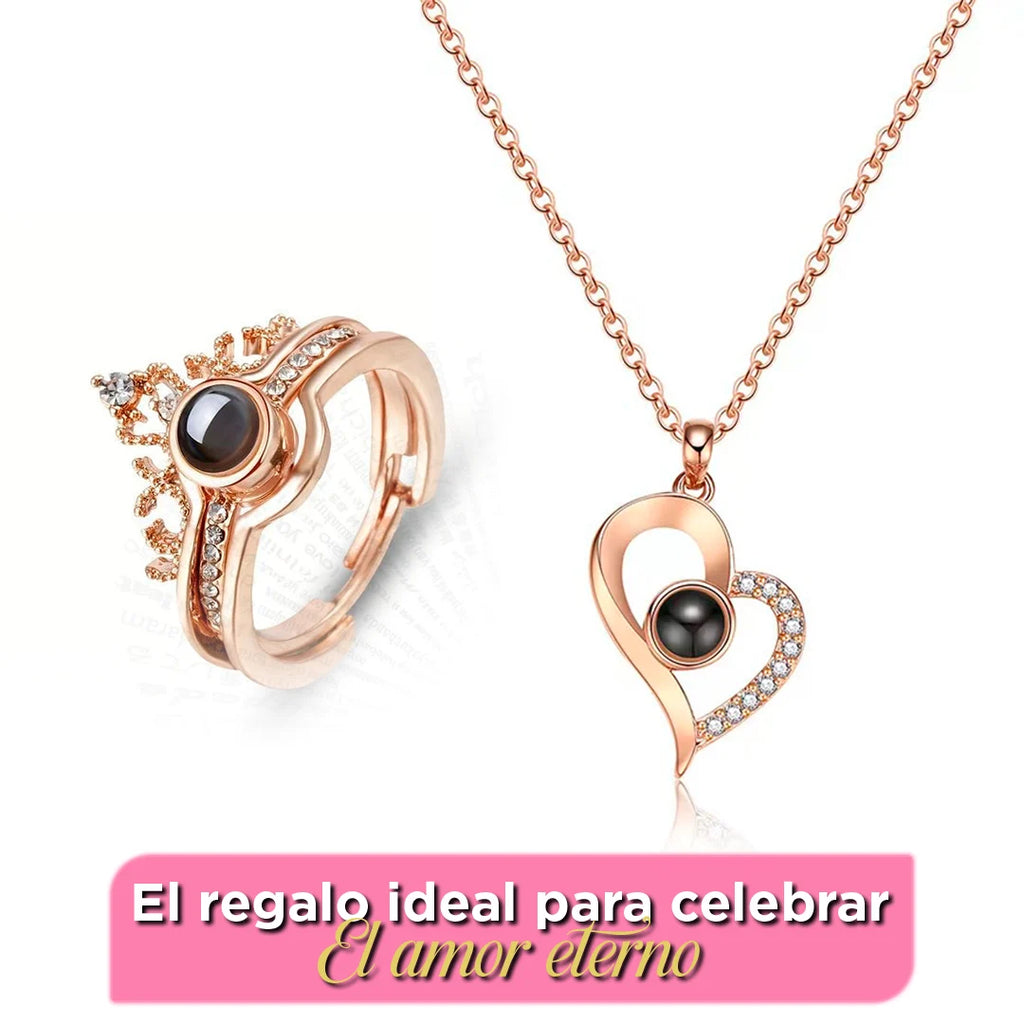 COMBO ANILLO + COLLAR TE AMO EN 100 IDIOMAS DIFERENTES