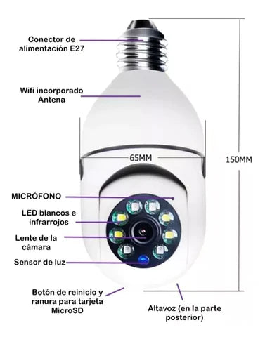 Cámara Bombillo Robotica Panoramica Ip 360 + Envio Gratis