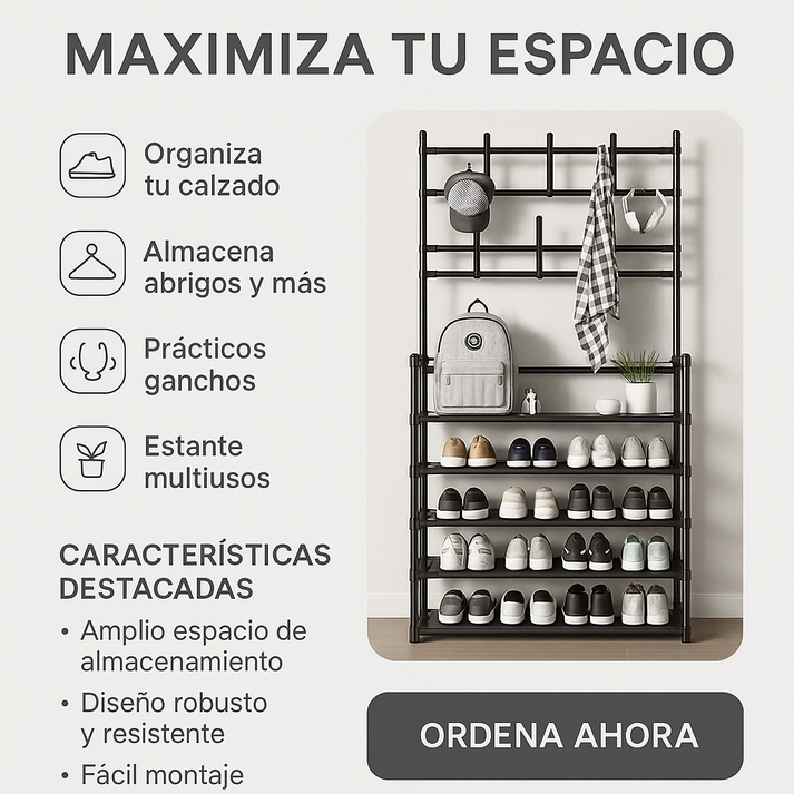 ZAPATERO Y PERCHERO  ESTANTE MULTIFUNCIONAL