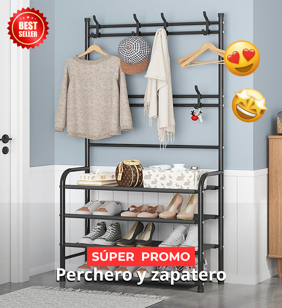 ZAPATERO Y PERCHERO  ESTANTE MULTIFUNCIONAL