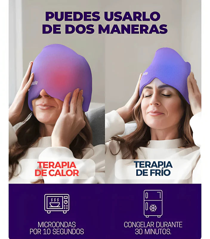 GORRO DE HIDROGEL ANTIMIGRAÑA - EFECTO FRÍO O CALIENTE - ALIVIA DOLOR